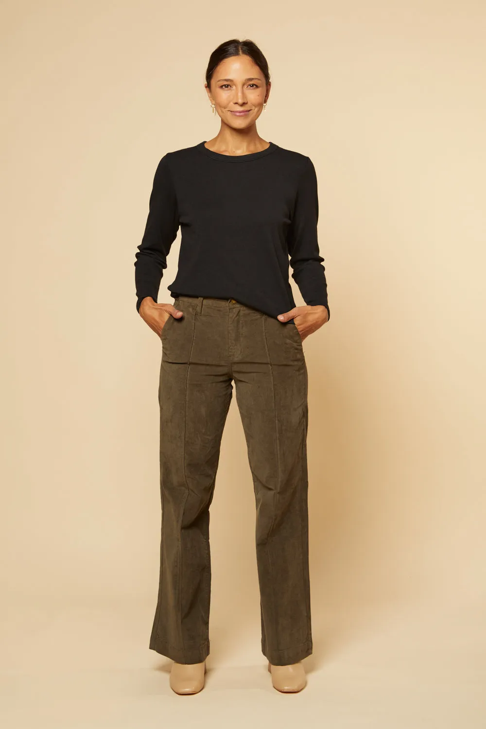 Adrift Wide Leg Brushed Cotton Pant in Olive