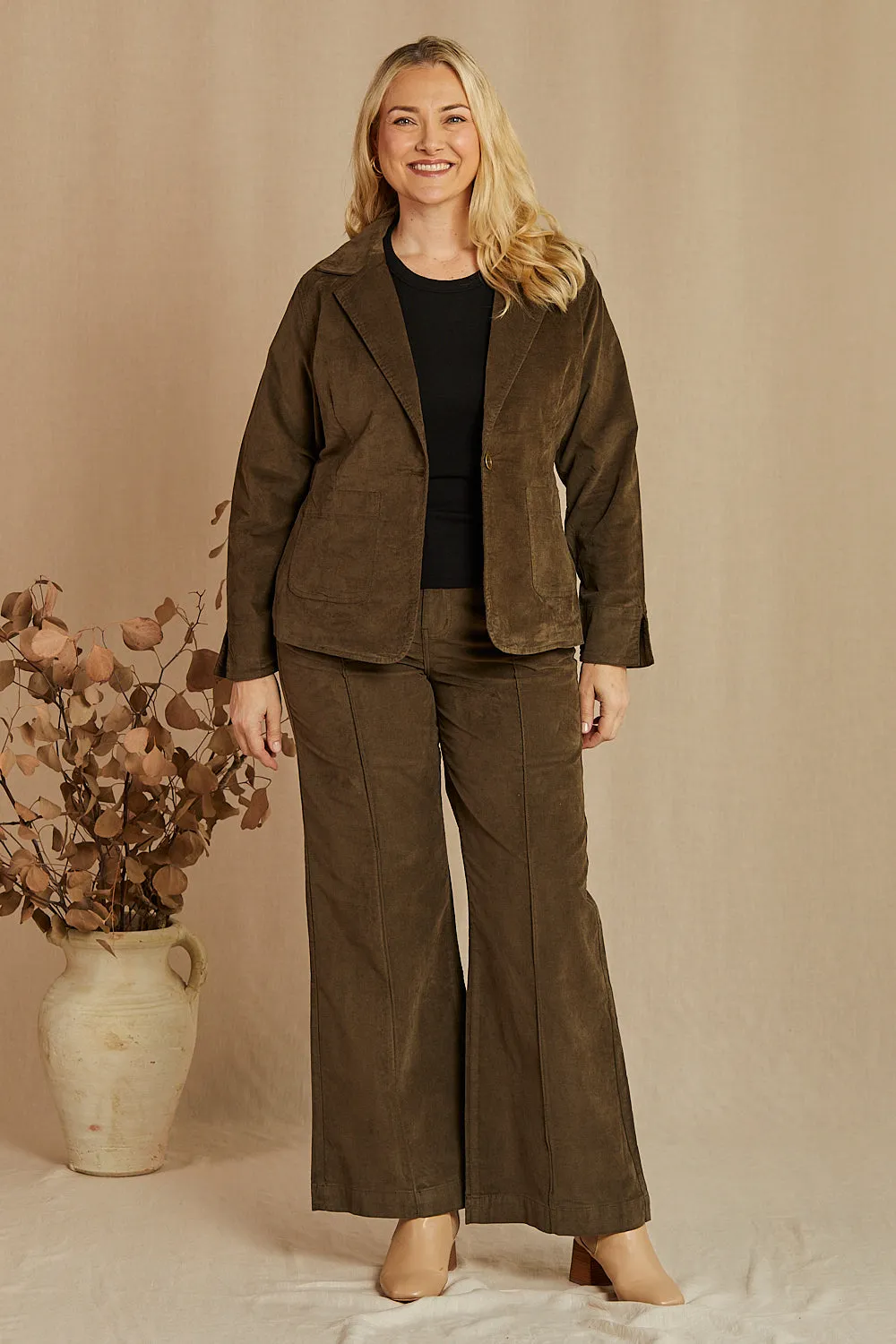 Adrift Wide Leg Brushed Cotton Pant in Olive