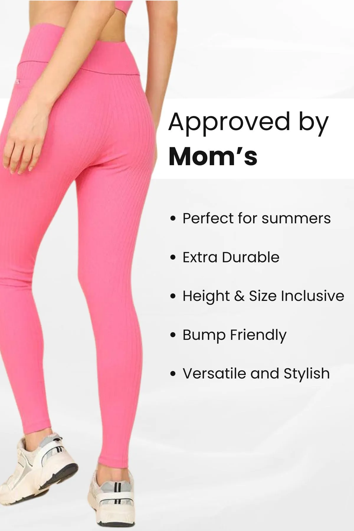 All Over Ribbed Cotton Pink Mom Legging