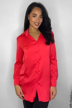 All Red Satin Smart Shirt