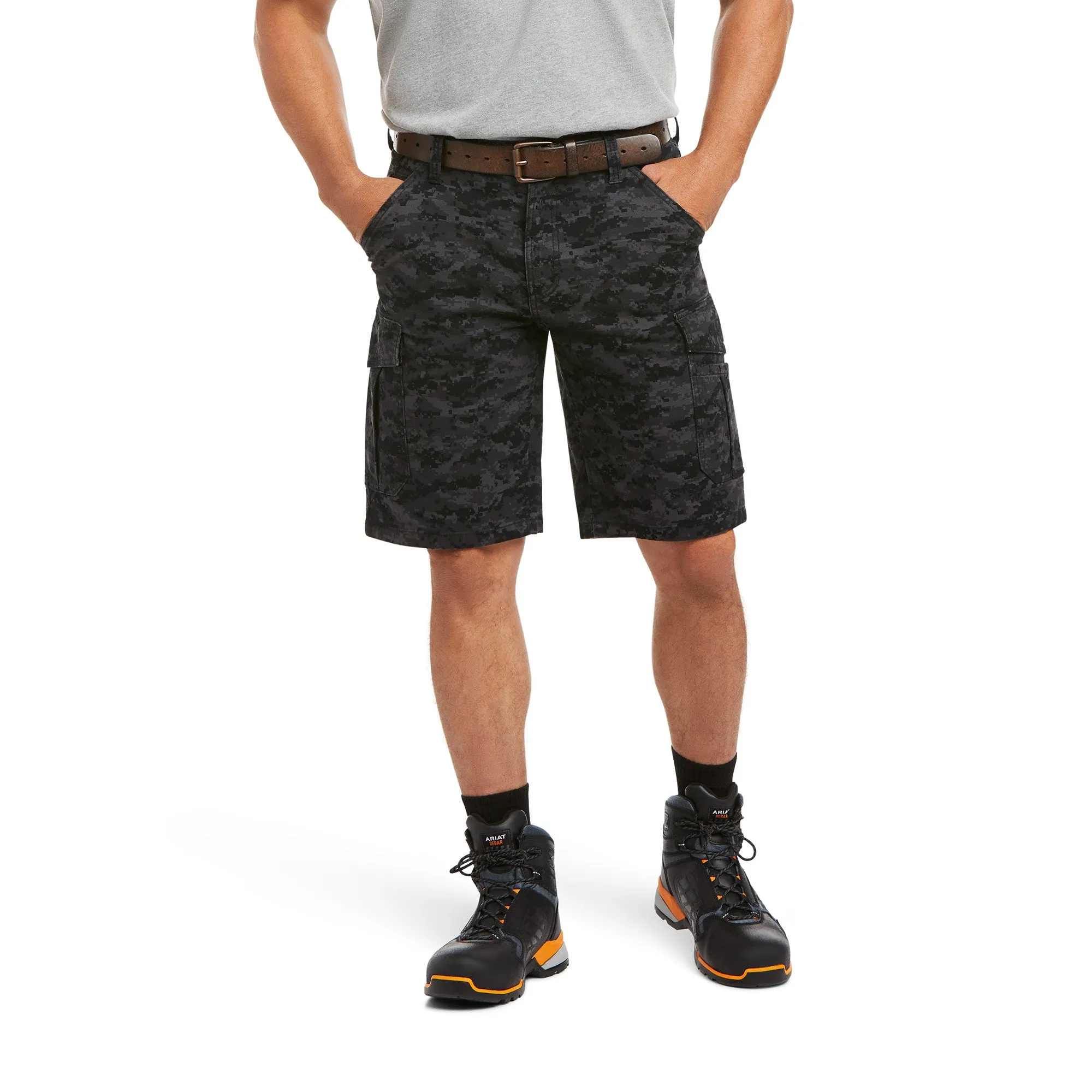 Ariat Mens Rebar Durastretch Made Tough Cargo Short Black Digi Camo