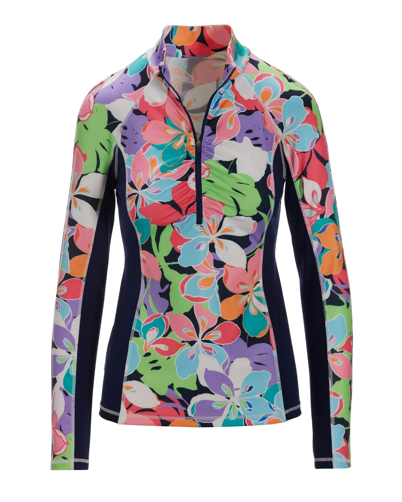 B-Active Bright Abstract Print Half-Zip Sport Top Multi