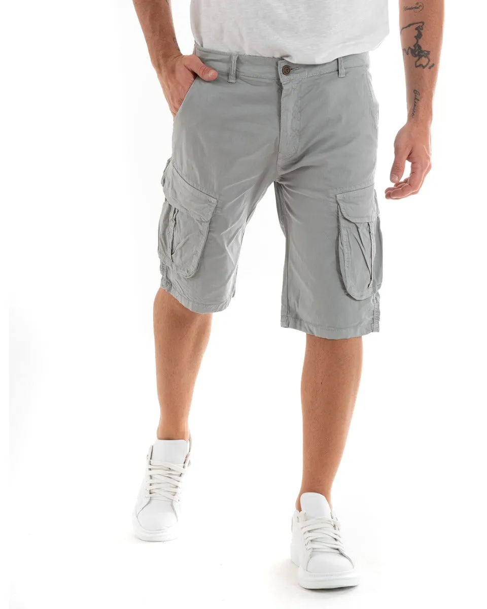 Bermuda Pantaloncino Uomo Corto Shorts Cargo Grigio Tasca America GIOSAL-PC1934A