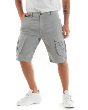 Bermuda Pantaloncino Uomo Corto Shorts Cargo Grigio Tasca America GIOSAL-PC1934A