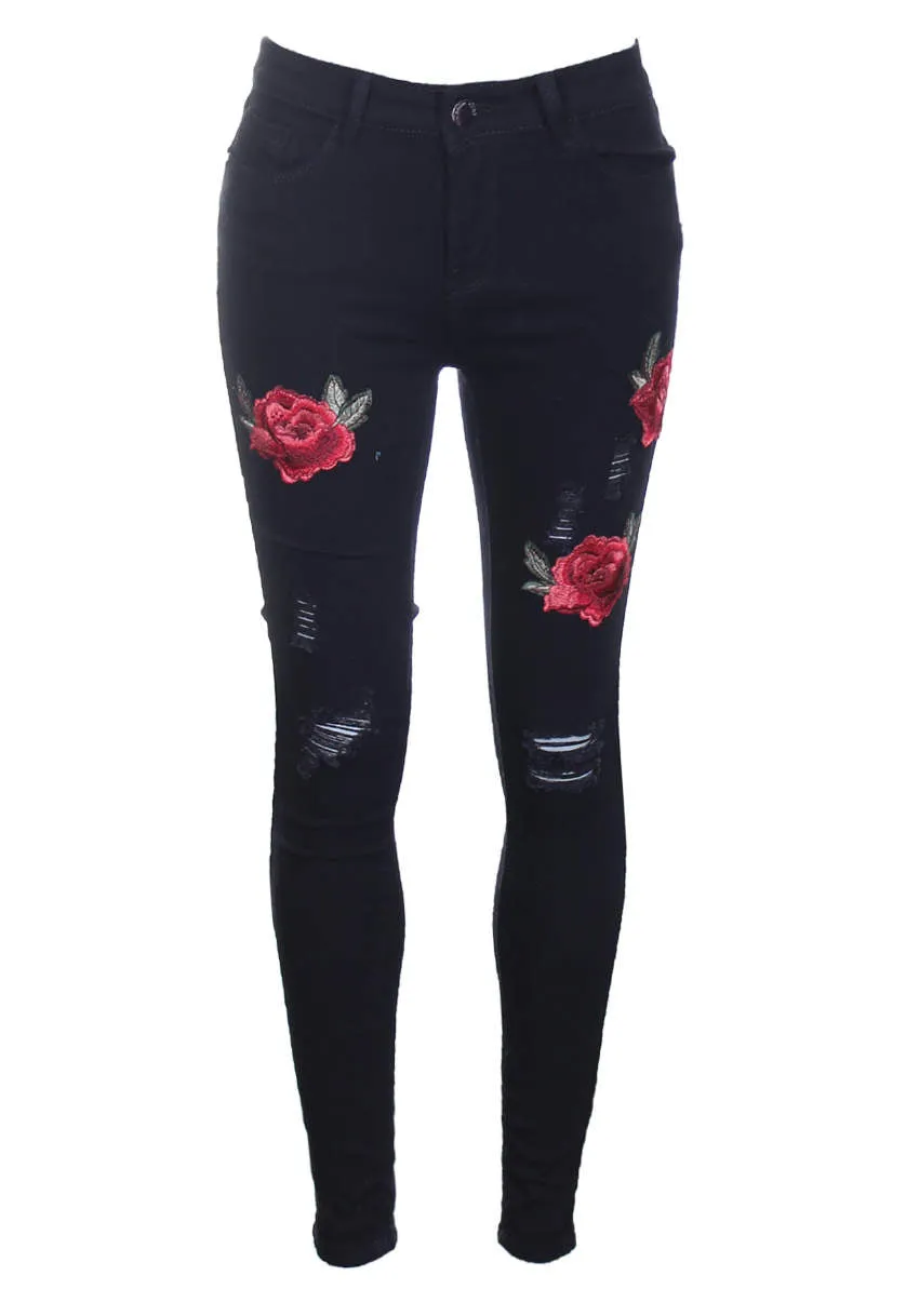 Black Embroided Jeans