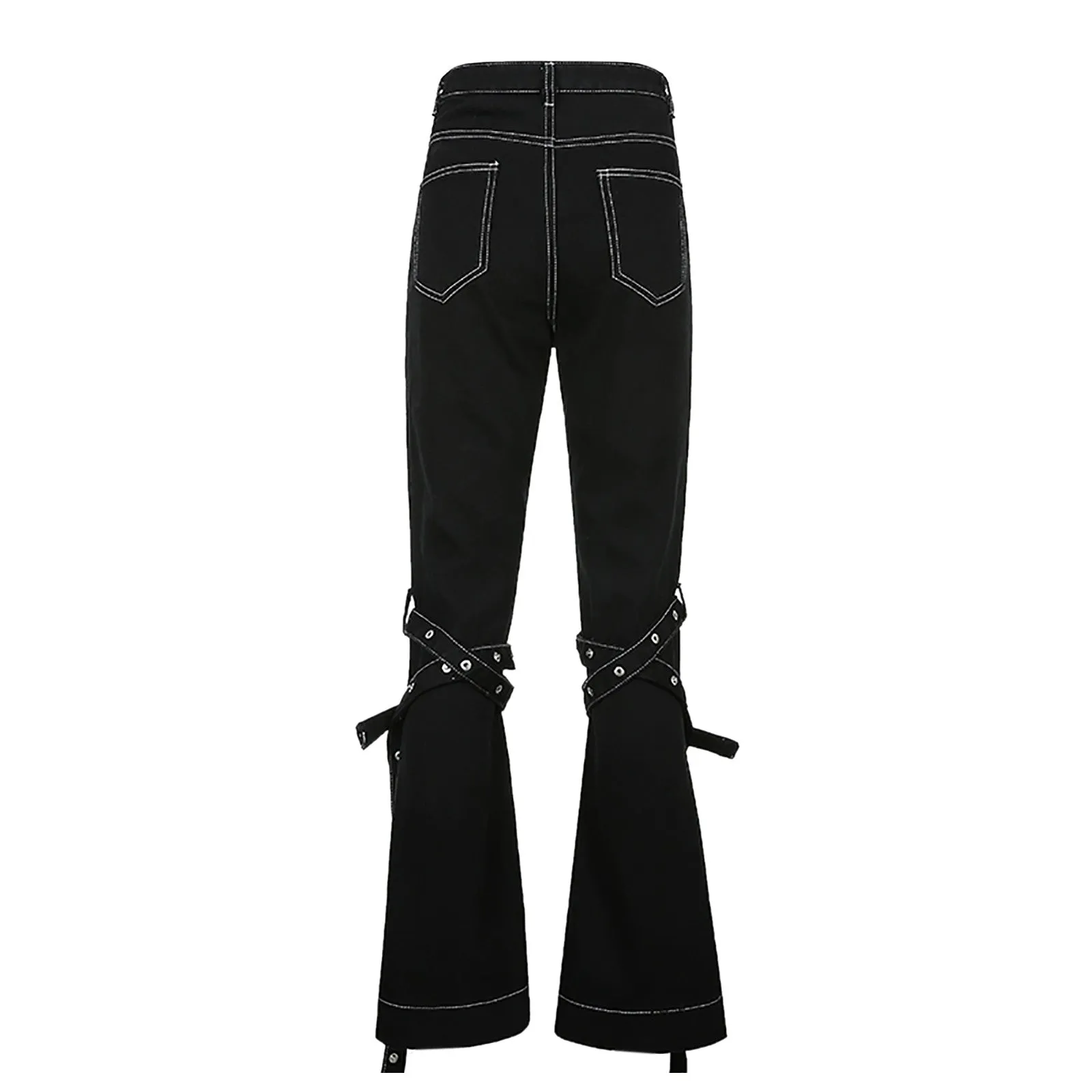 Black  Lace-Up High Waist Jeans