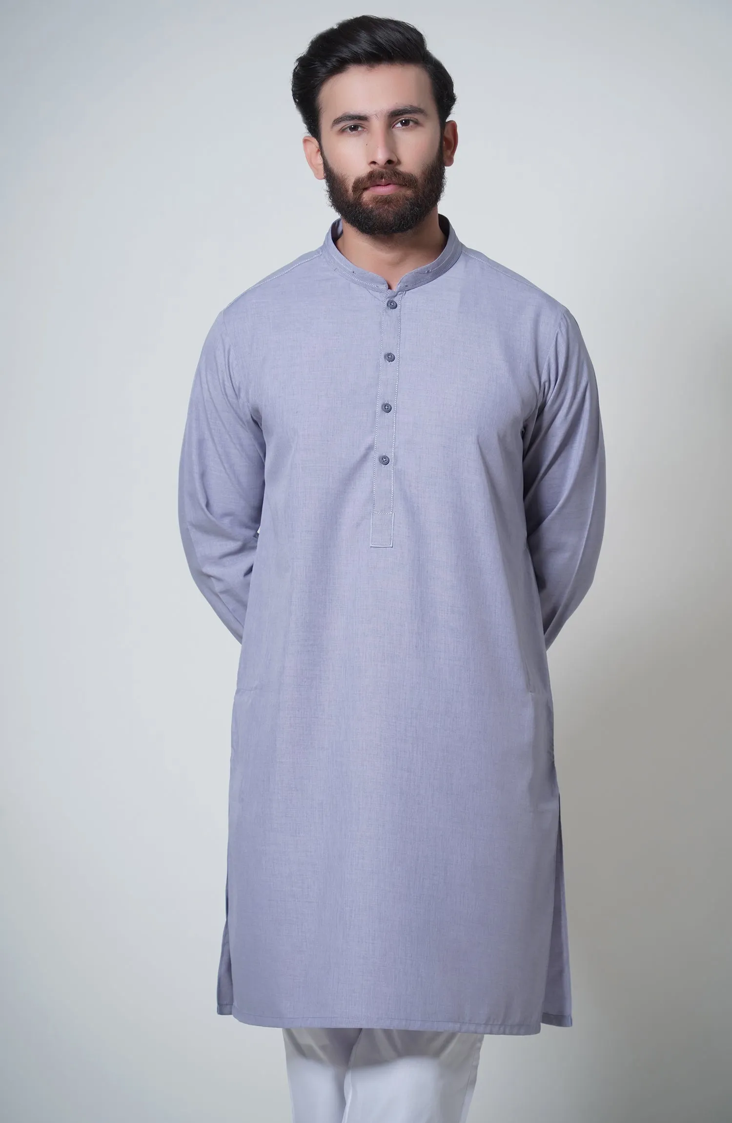 Blended Embroidered Kurta - Light Grey