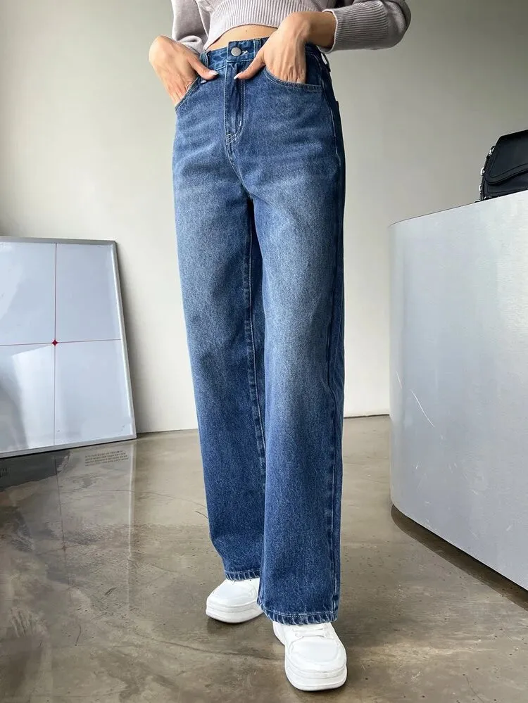 Blue Mid Wash Dad Fit Jeans