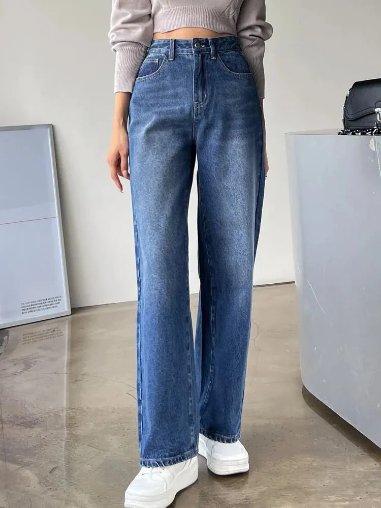 Blue Mid Wash Dad Fit Jeans