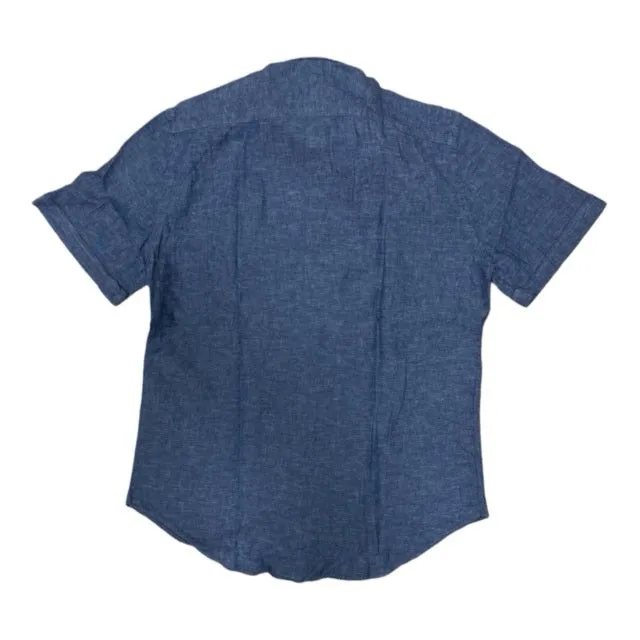 Bomboogie Short Sleeve Shirt in Linen and Cotton SM6400TLITP 26 indigo blue