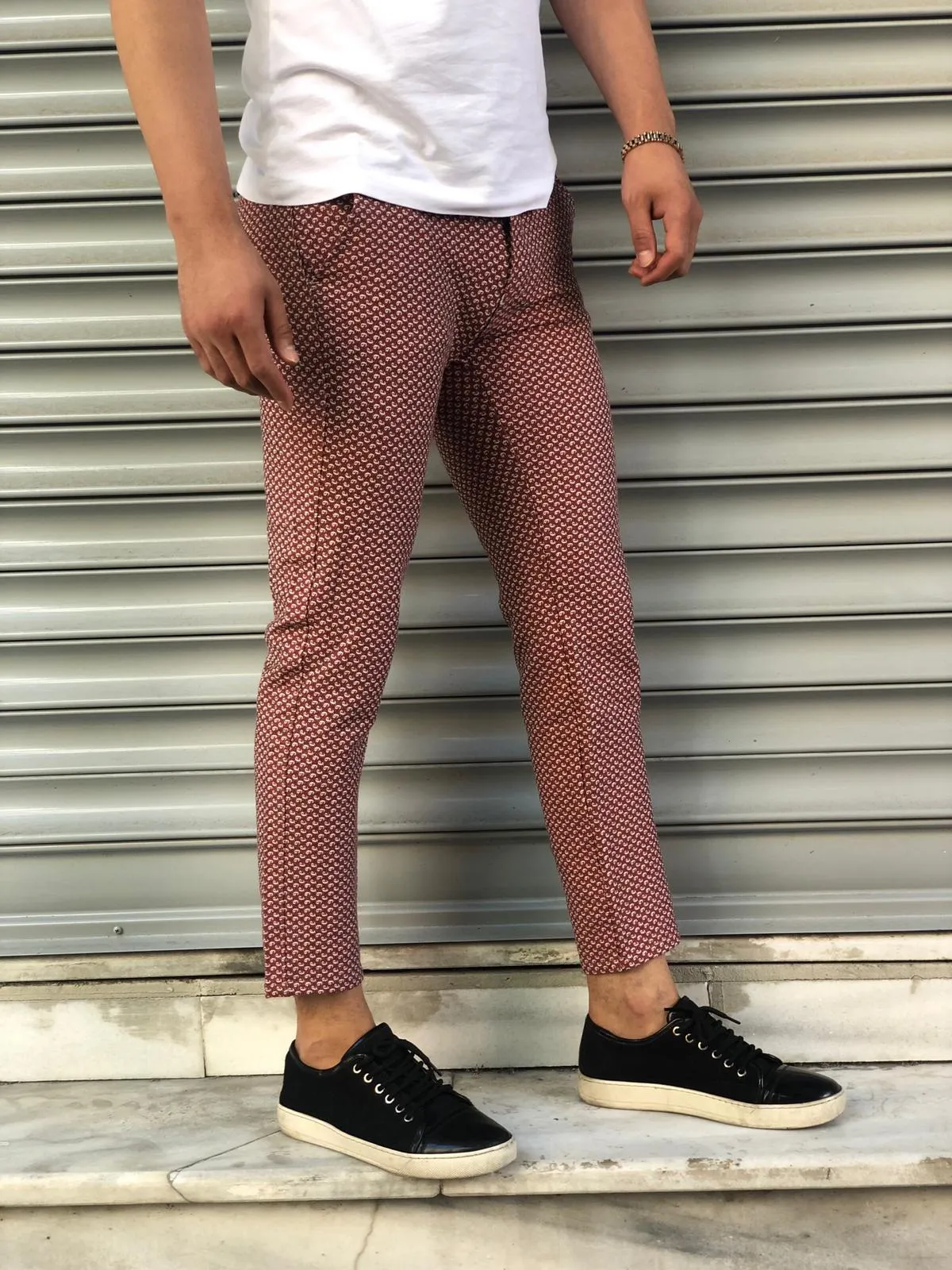 Bordeaux Pattern Slim Fit Casual Pant DJ116 Streetwear Pant