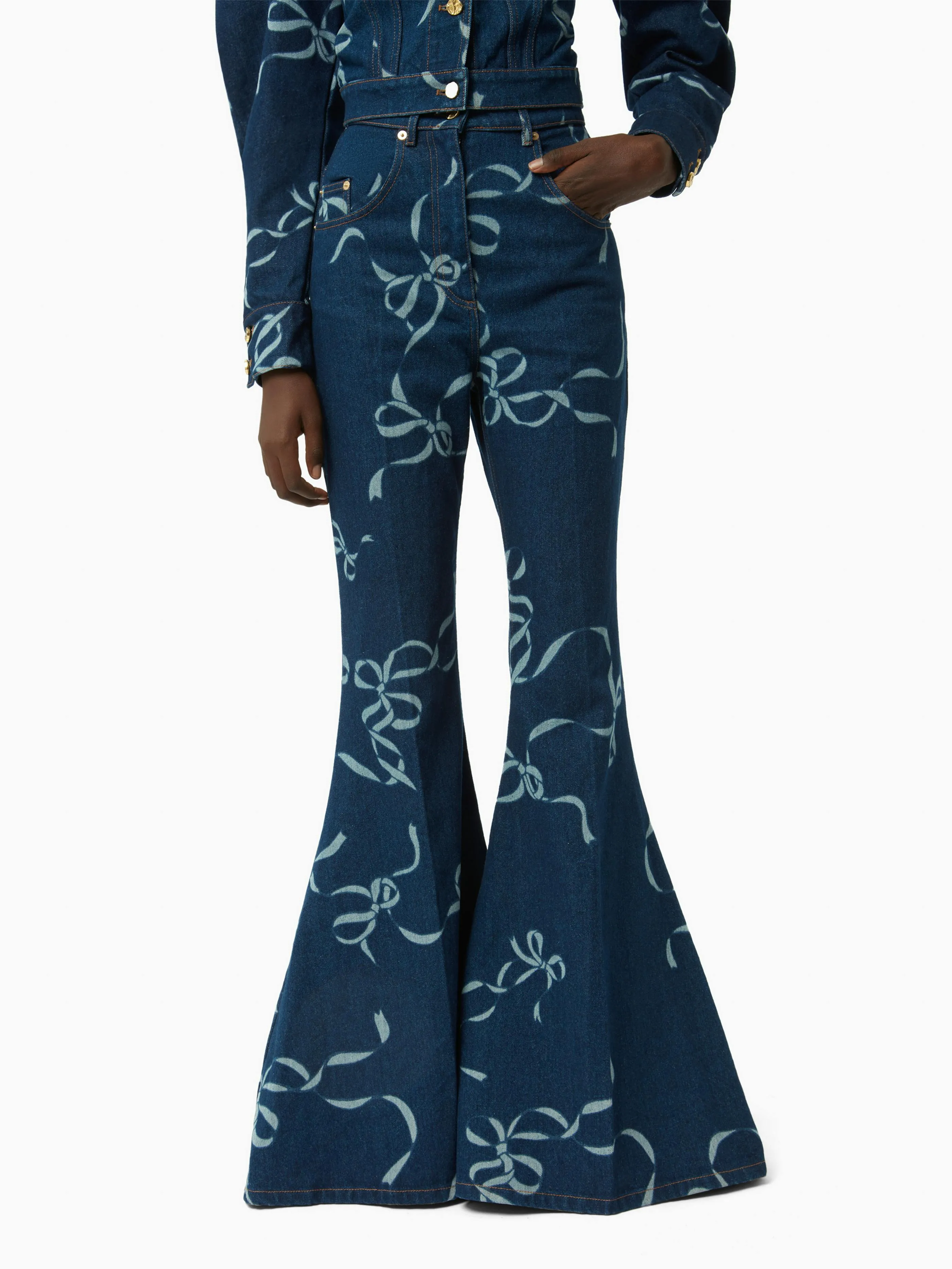 BOW-PRINT EXAGGERATED FLARE JEANS