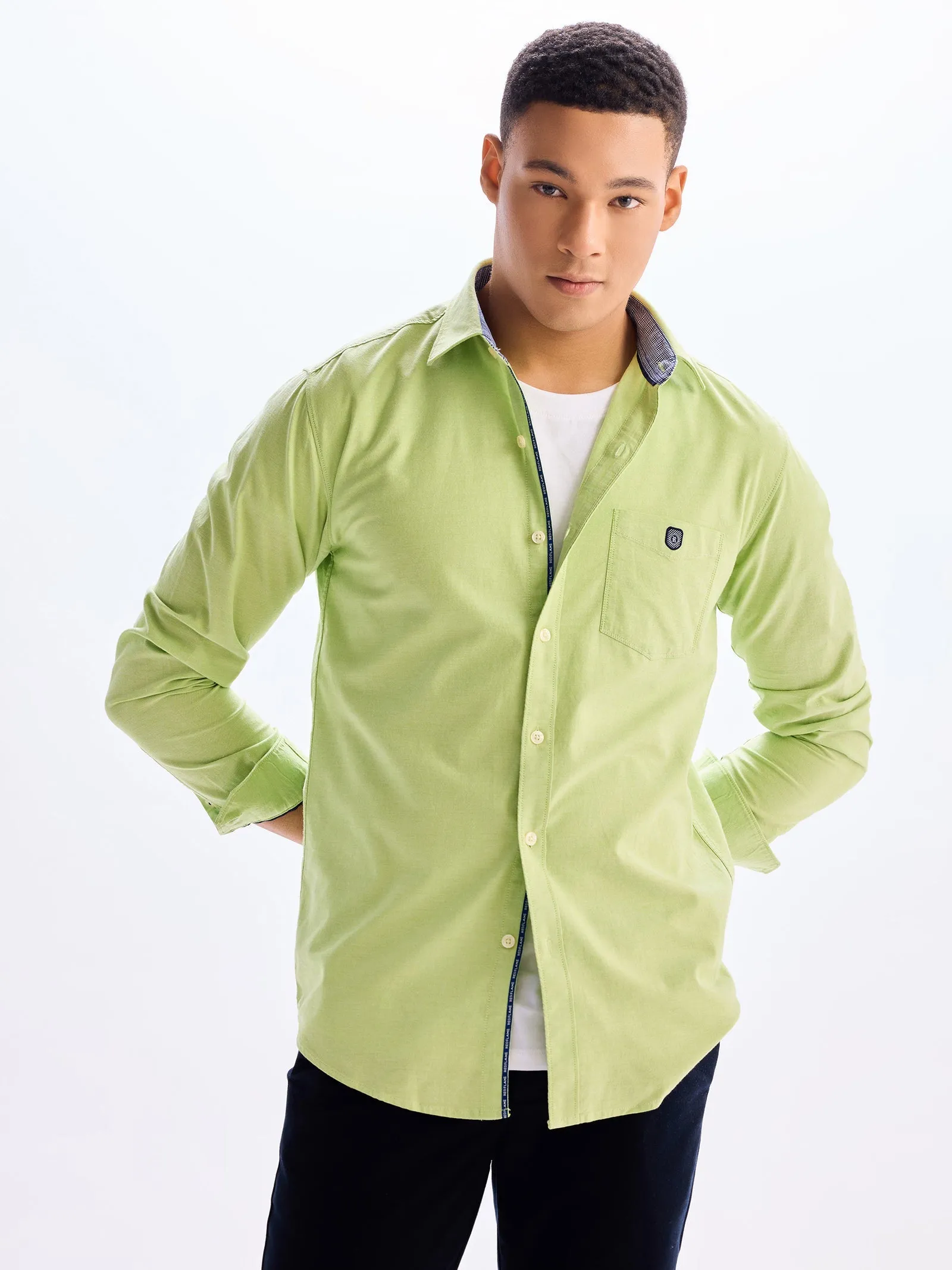 Bright Green Stretch Casual Shirt