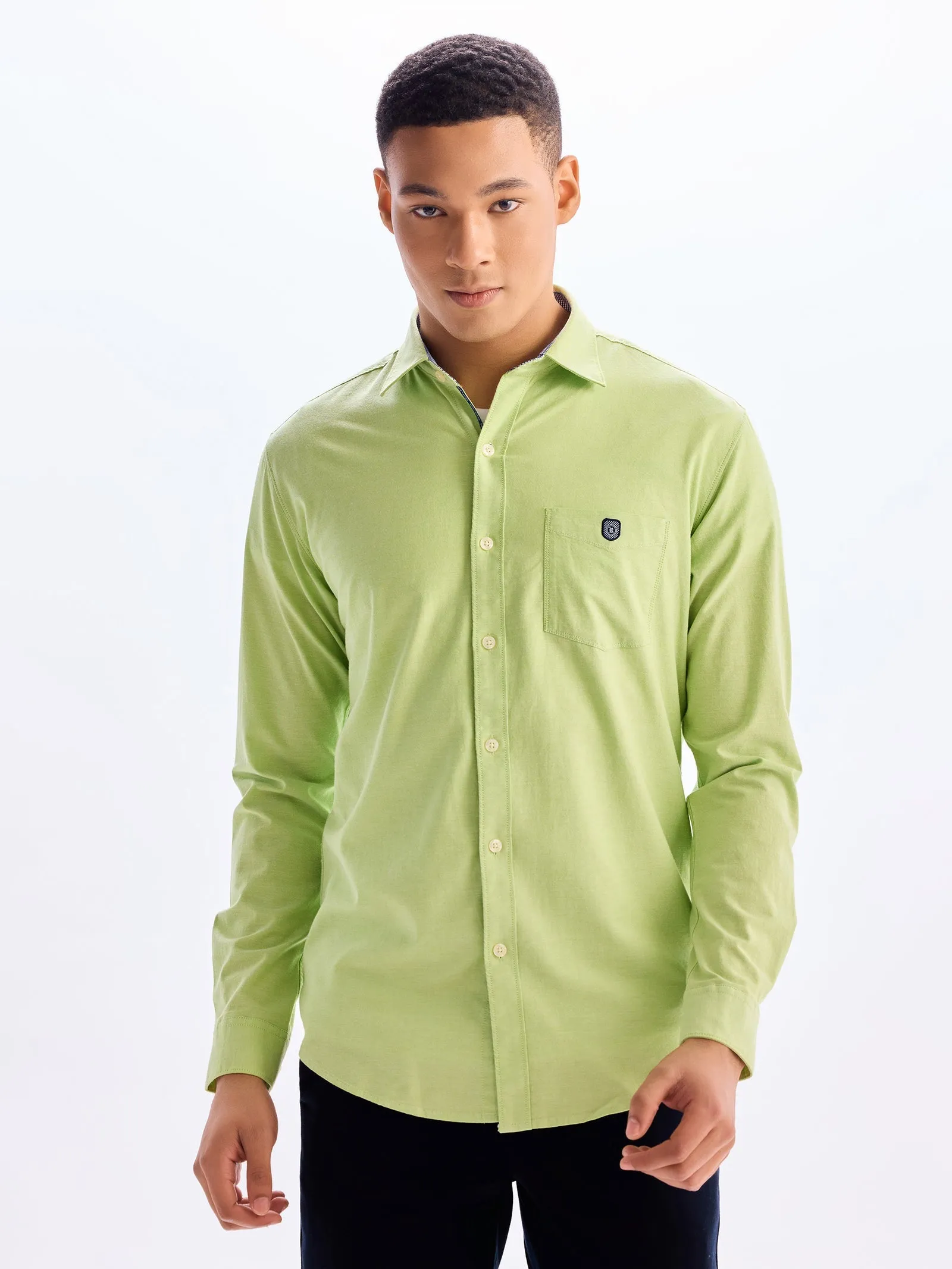 Bright Green Stretch Casual Shirt