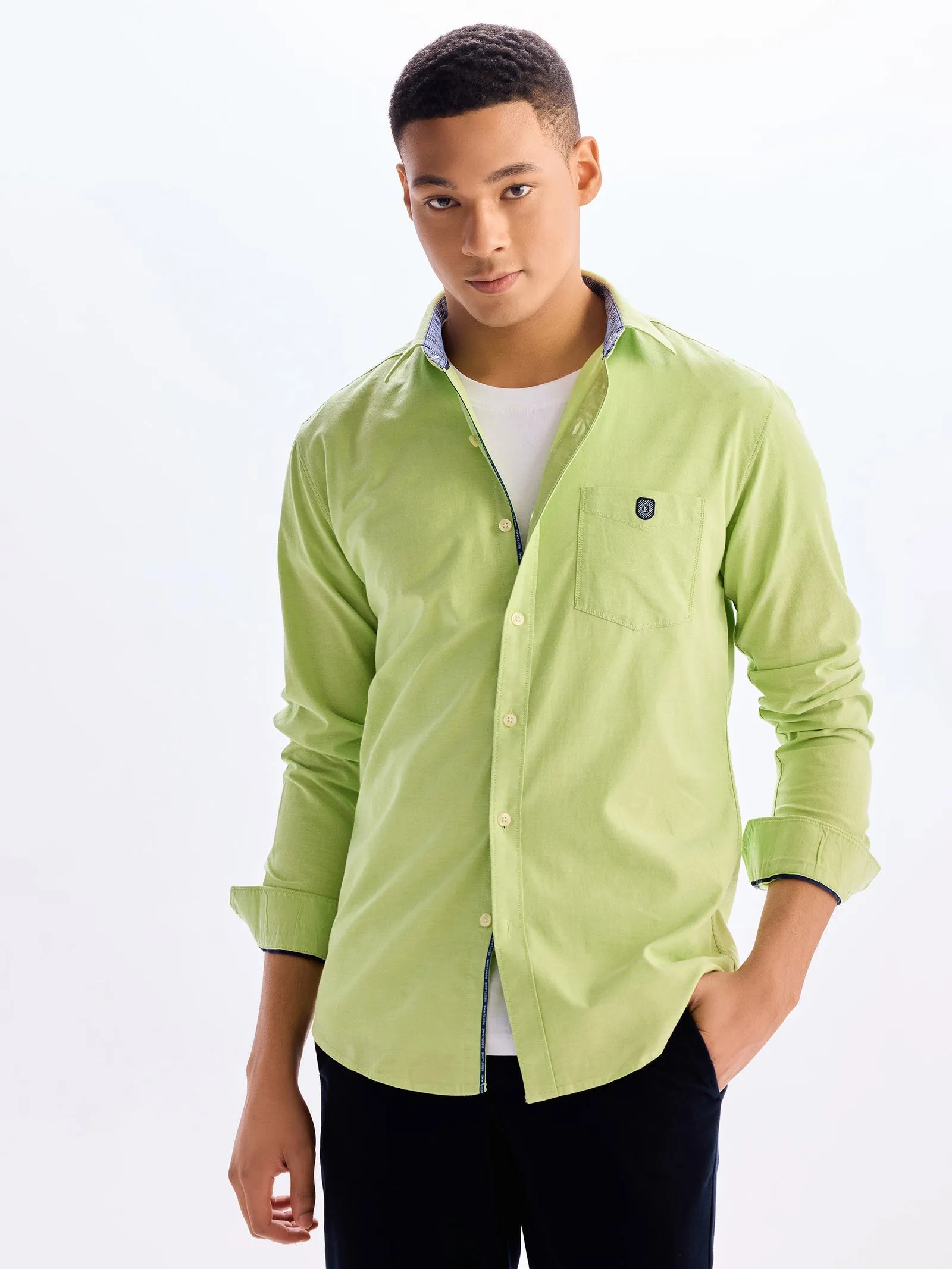 Bright Green Stretch Casual Shirt