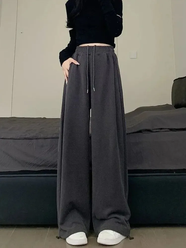 Casual Gray Oversize Y2K Sweatpants Korean Solid Harajuku Streetwear Wide Leg Pant