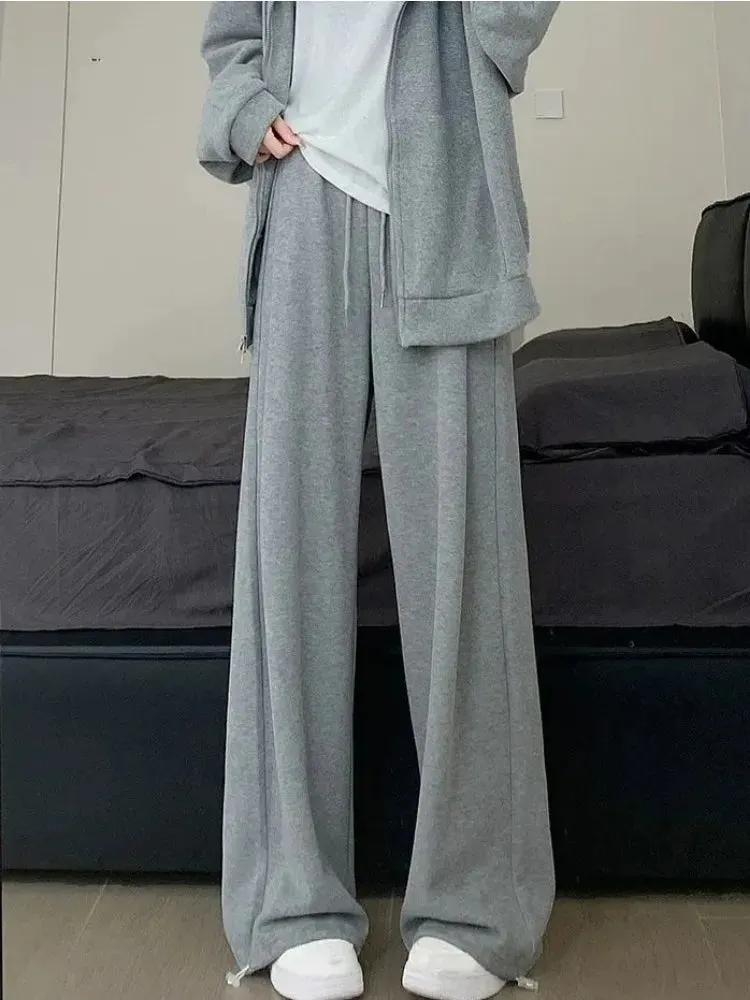 Casual Gray Oversize Y2K Sweatpants Korean Solid Harajuku Streetwear Wide Leg Pant