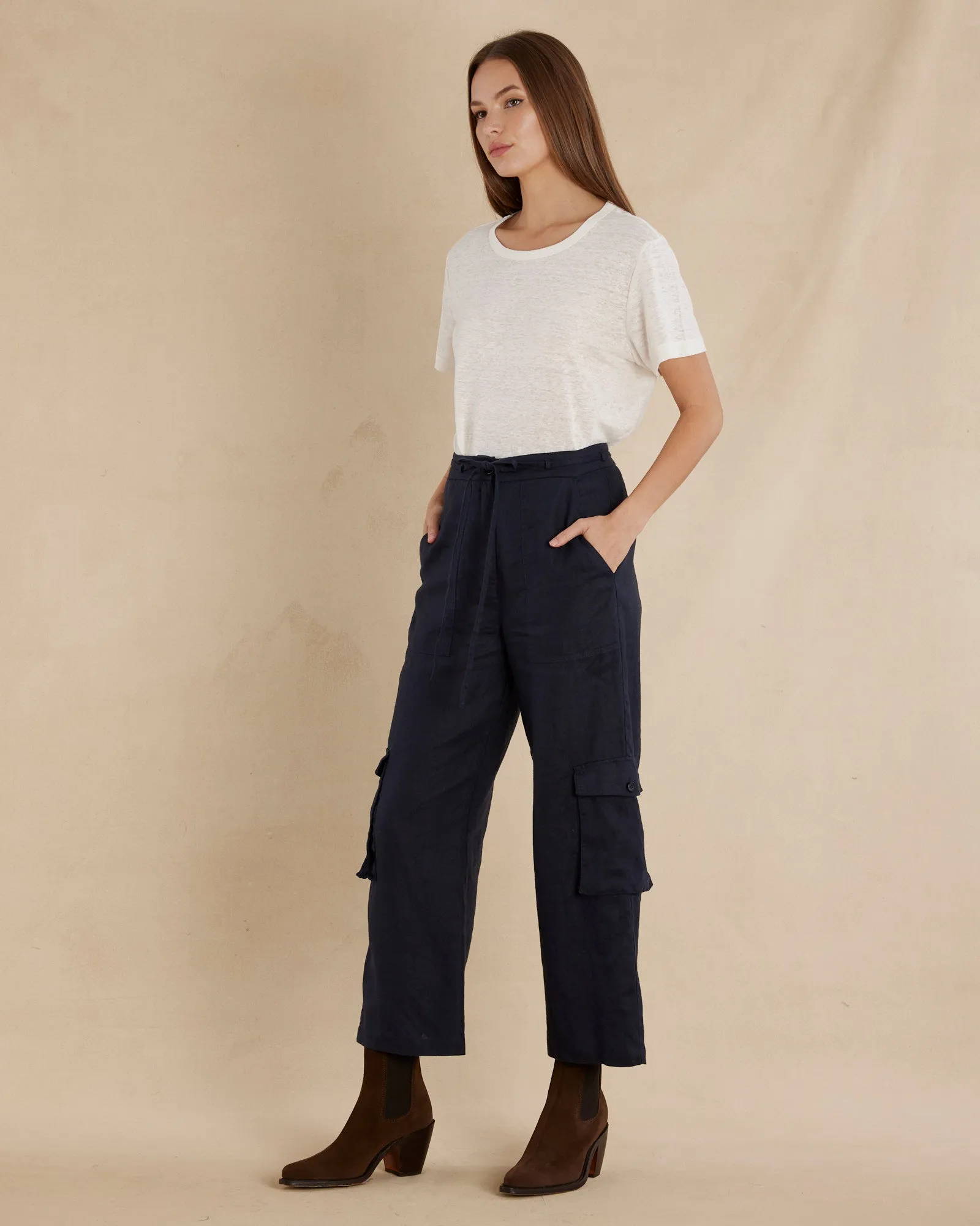 Ciel Linen Cargo Pant - Navy