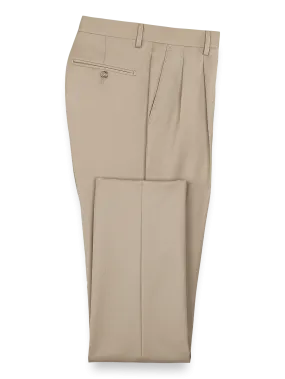 Classic Fit Wool Gabardine Pleated Pants - Tan