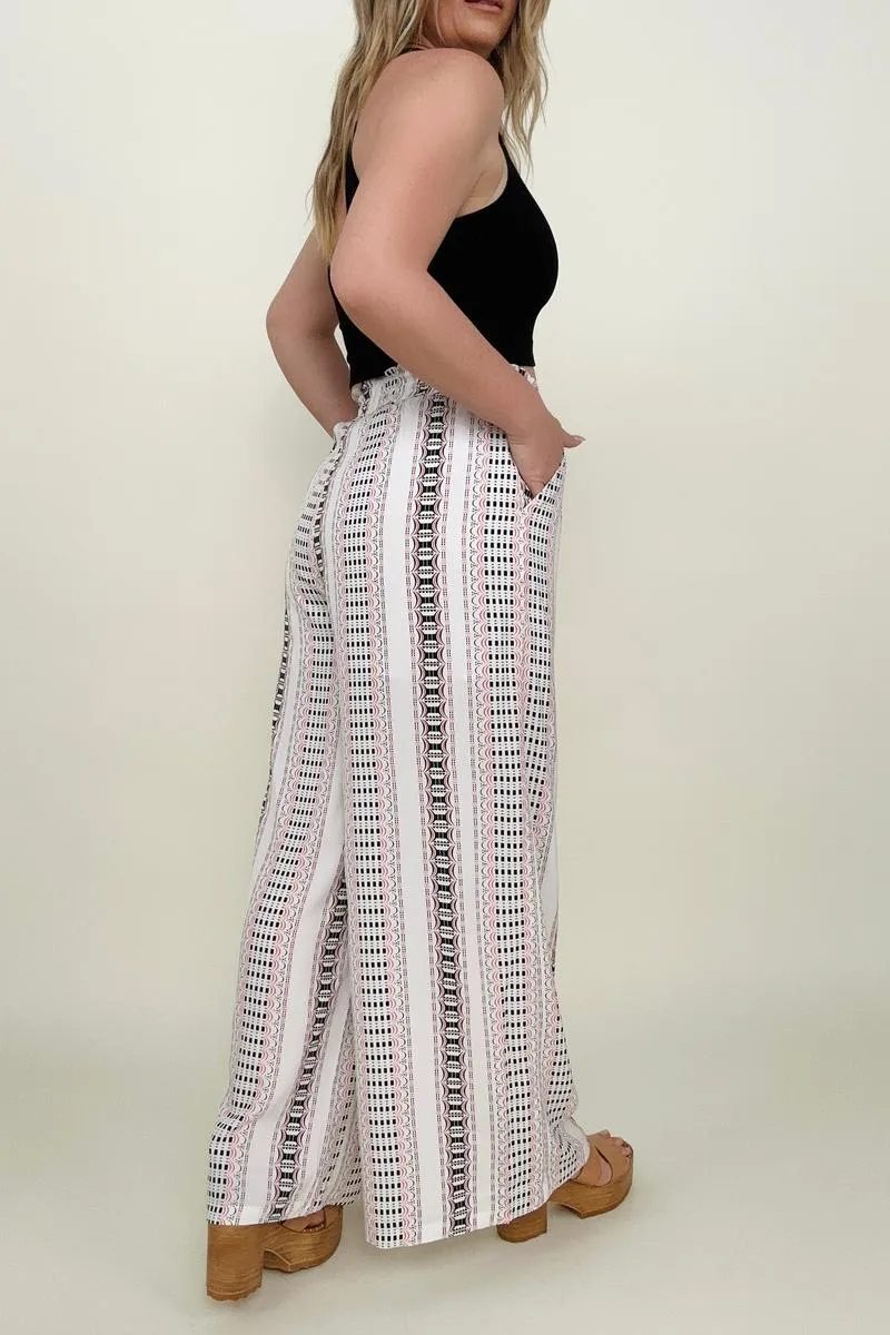 Geo Stripe Smocked Waist Wide Leg Pants