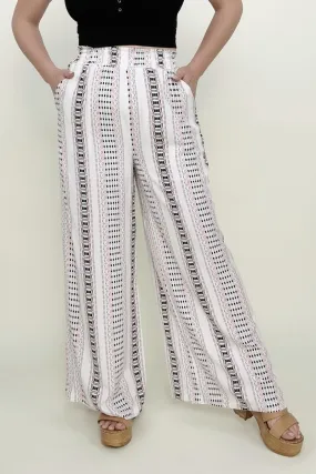 Geo Stripe Smocked Waist Wide Leg Pants