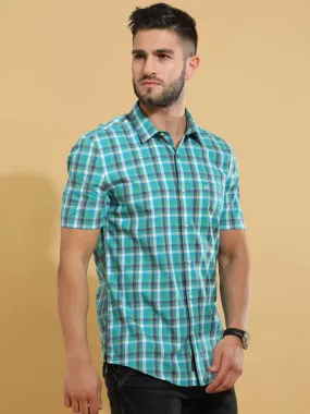 Green Checks Semi Casual Shirt