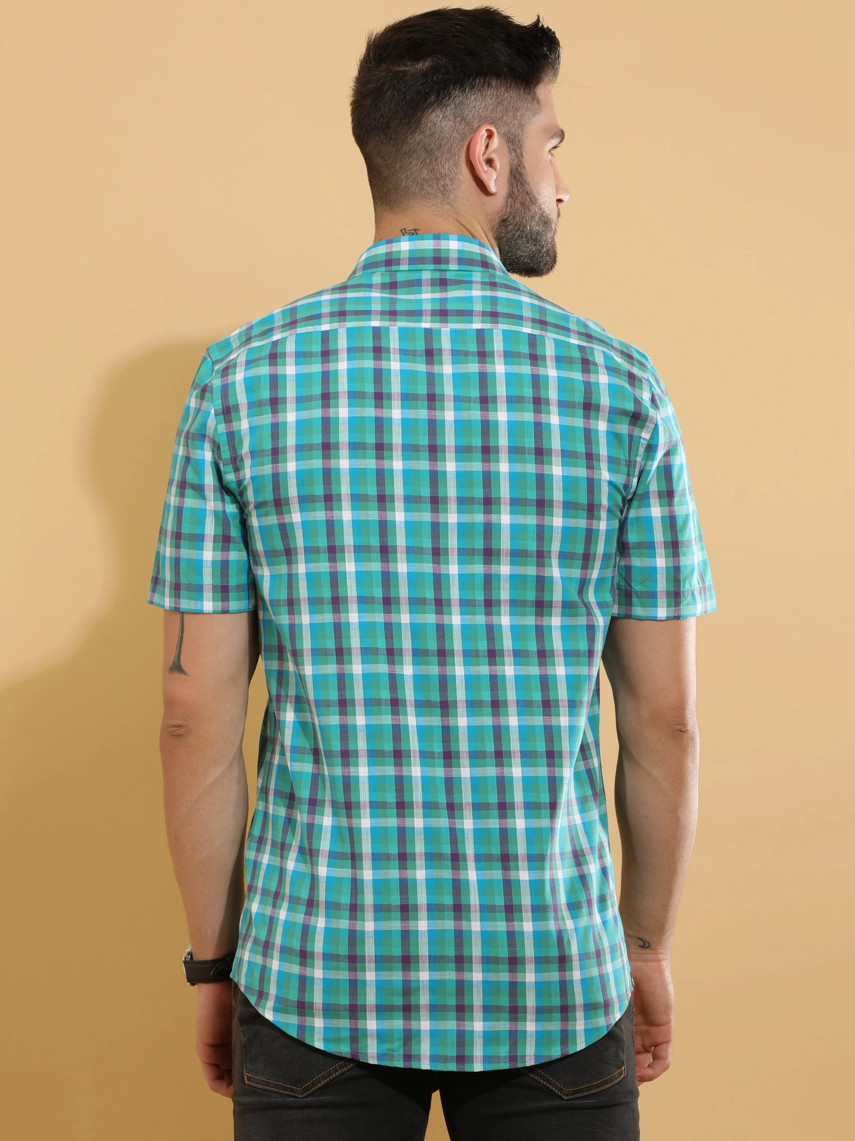 Green Checks Semi Casual Shirt