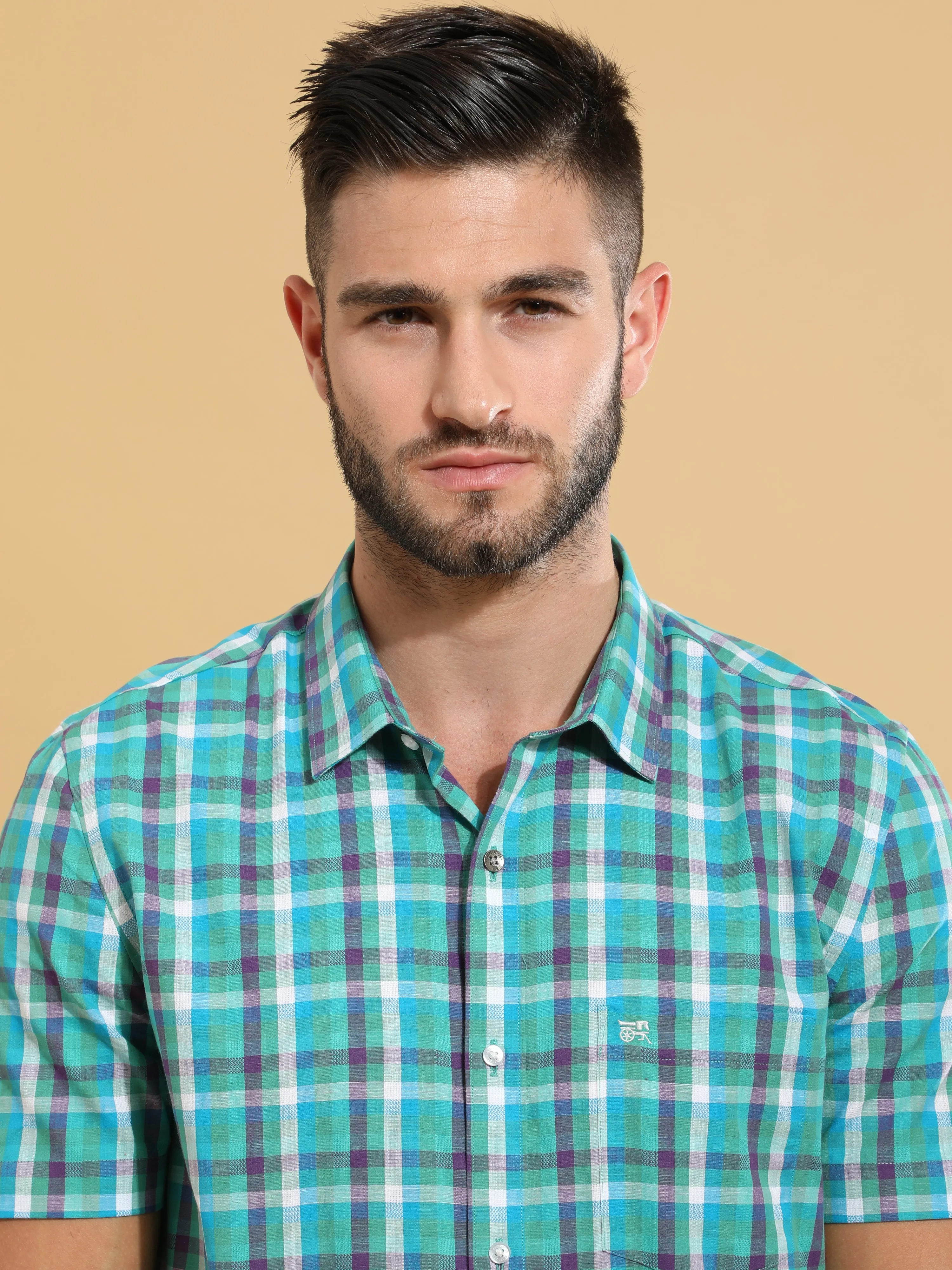 Green Checks Semi Casual Shirt