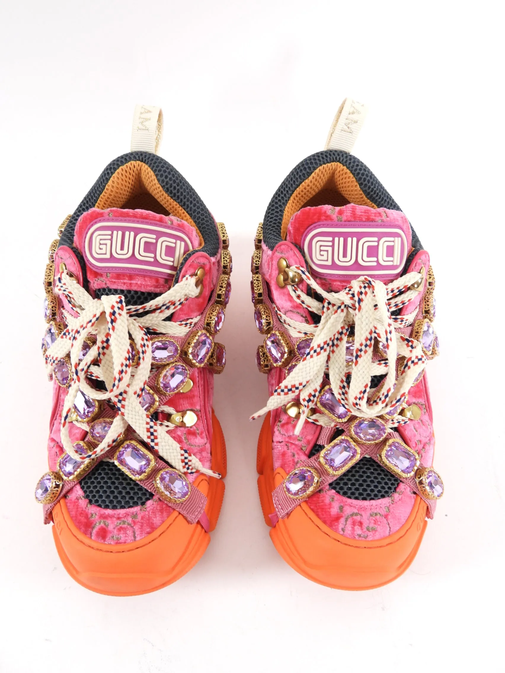 Gucci Pink Velvet and Orange Flashtrek Sneakers - 38.5 / 8