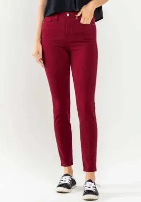 Judy Blue HW Tummy Control Garment Dyed Scarlet Skinny Jeans