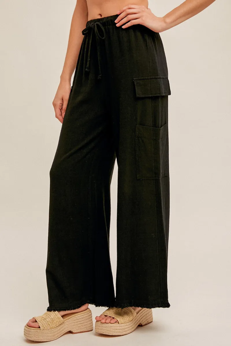 Linen Cargo Pant Black