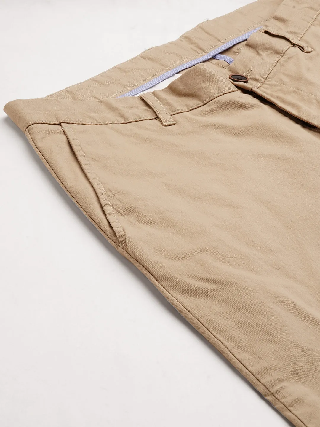 Men's Khaki Cotton Lycra Regular Fit Pant