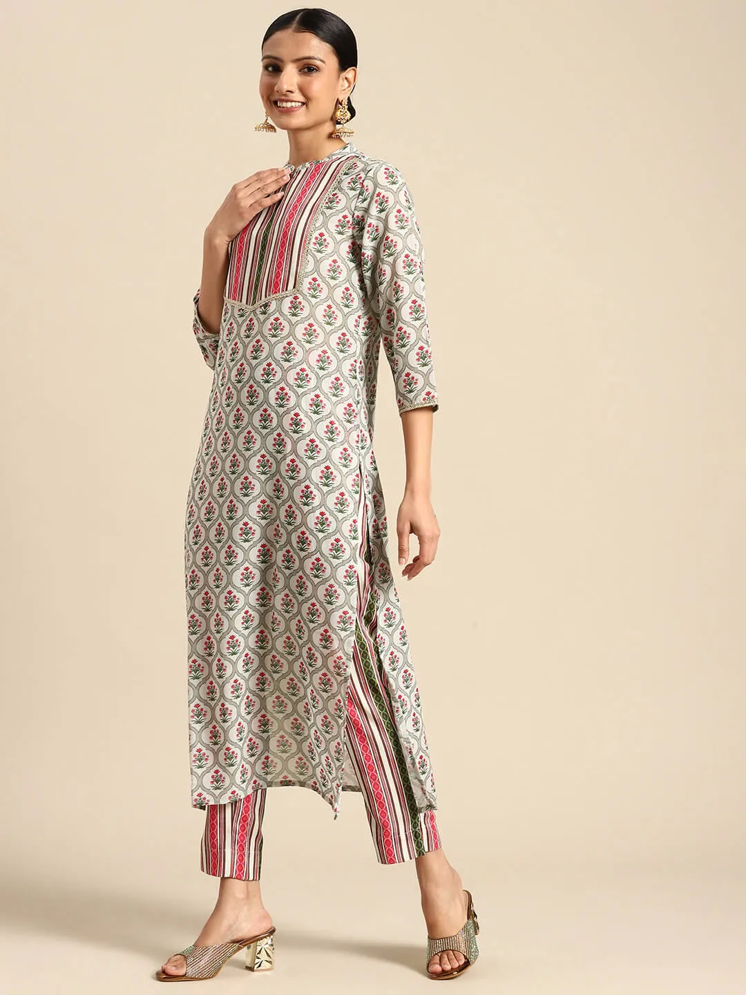 Multicolor Moss Digital Floral Printed Kurta with Pant