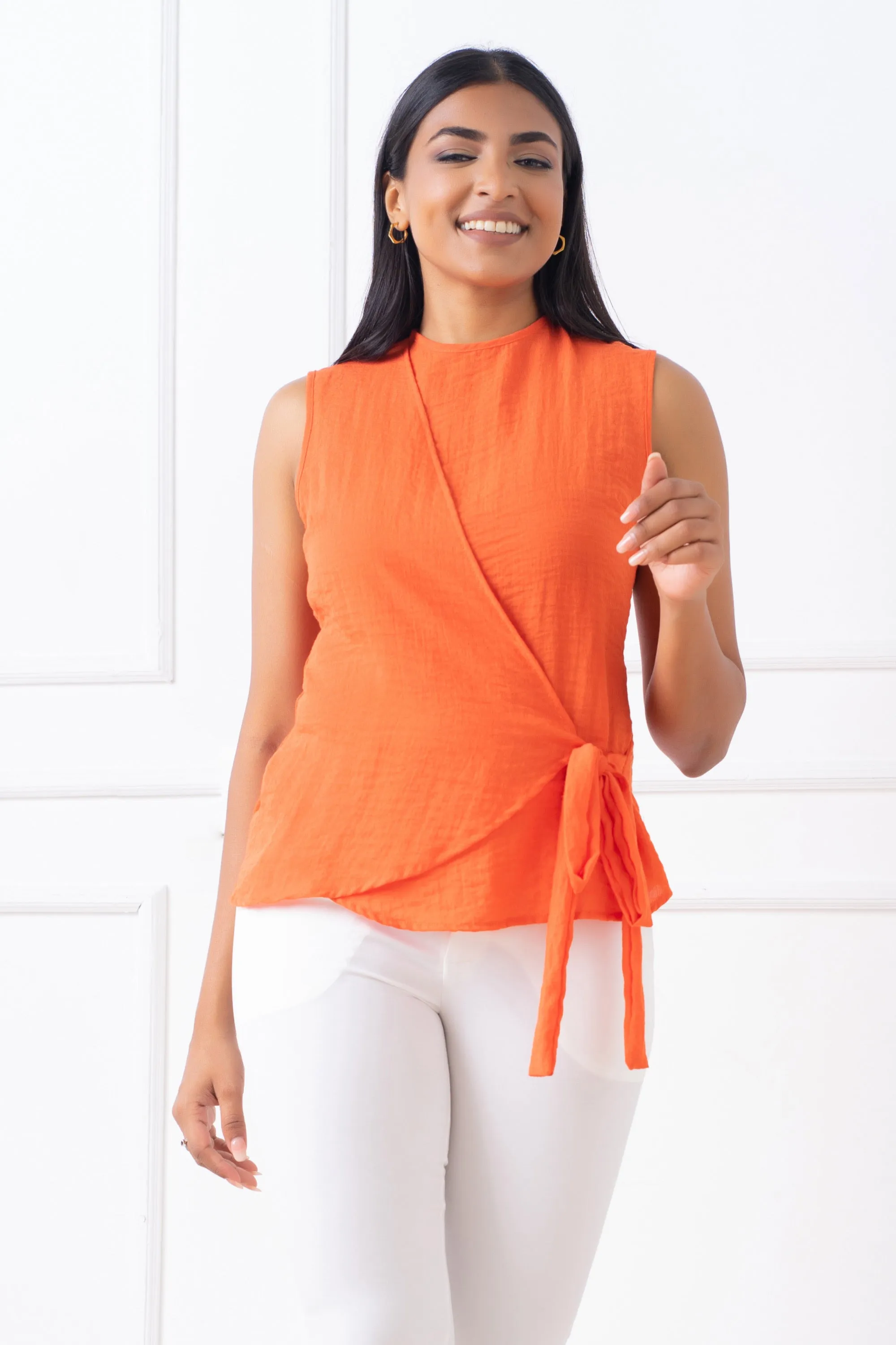 Orange Wrap Top - Slim Fit