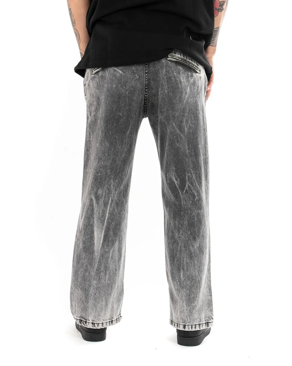 Pantaloni Jeans Uomo A Zampa Denim Nero Stone Washed Casual GIOSAL-P3661A