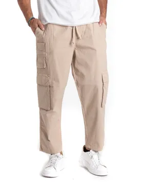 Pantaloni Uomo Cargo Tasconi Comodo Coulisse Tinta Unita Beige GIOSAL-P5346A