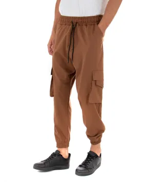 Pantaloni Uomo Pantalaccio Tinta Unita Tuta Camel Coulisse Cargo Tasconi GIOSAL-P3514A