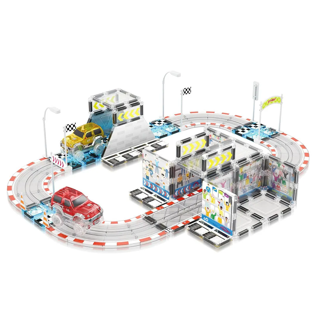 PicassoTiles 64pc Race Car Track Magnetic Building Blocks Children's Play Set