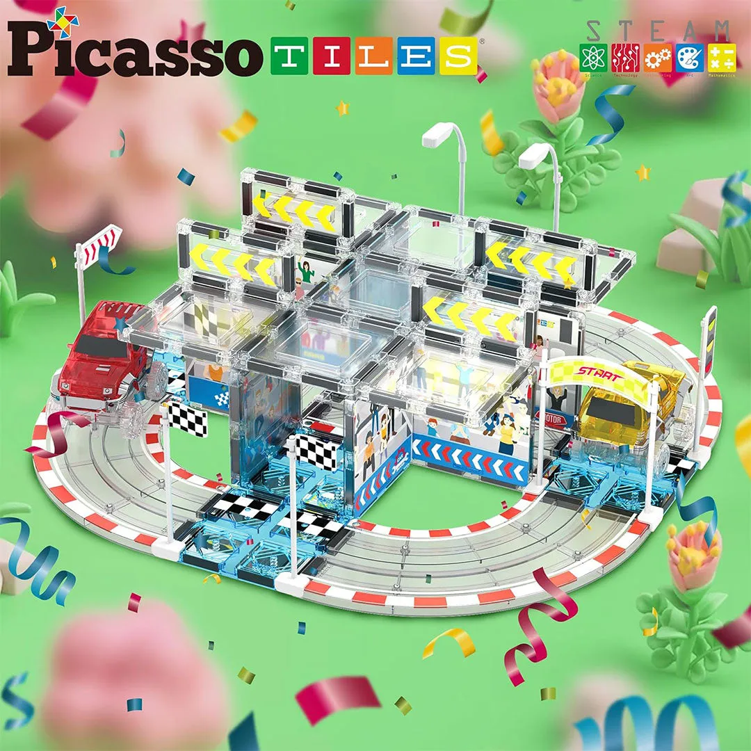 PicassoTiles 64pc Race Car Track Magnetic Building Blocks Children's Play Set