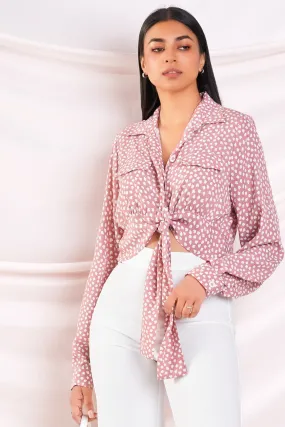 Pink Printed Cropped Shirt