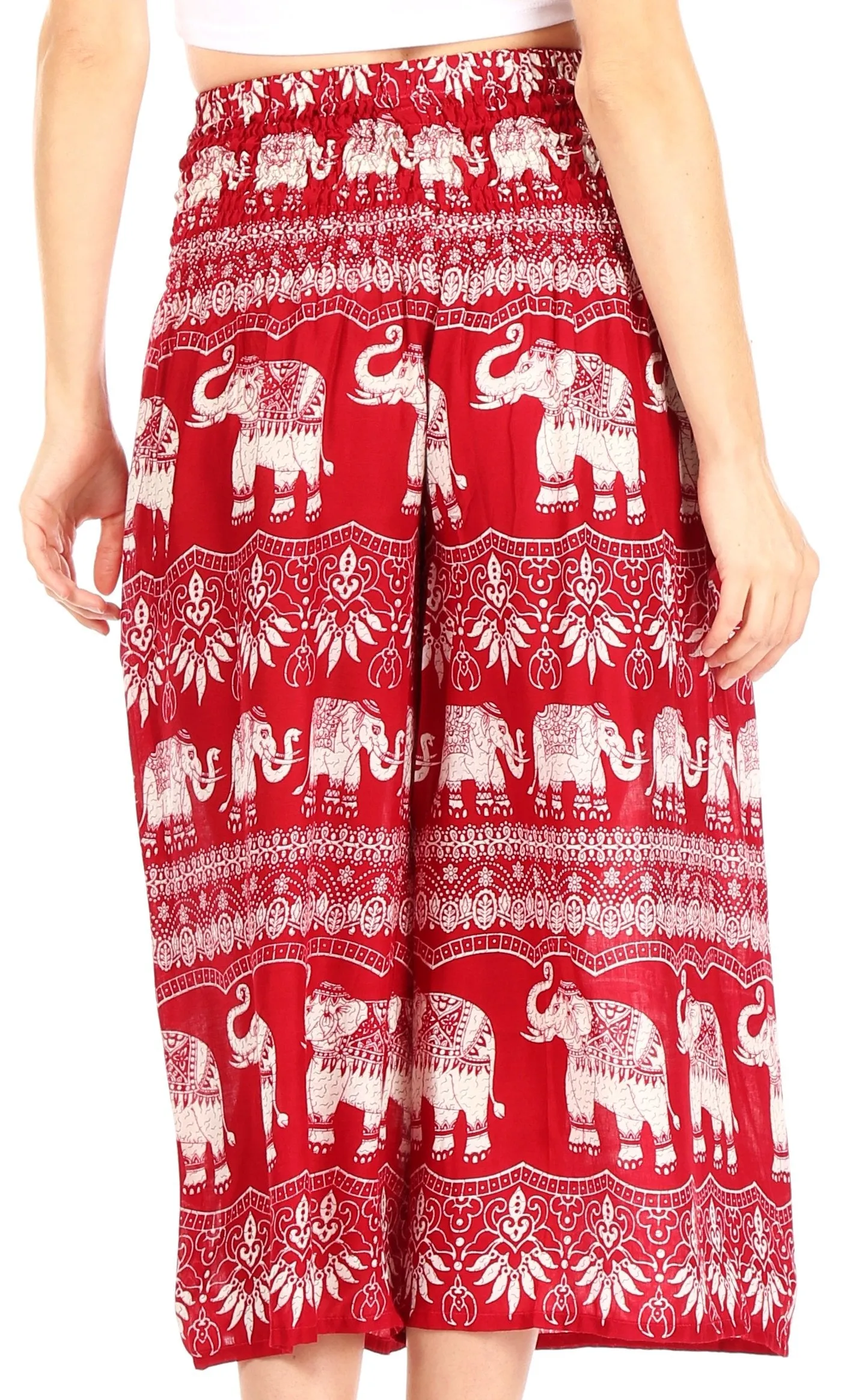 Sakkas Lilja Women's Loose Wide Leg Printed Elephant Pants Elastic Waist w/Pockets