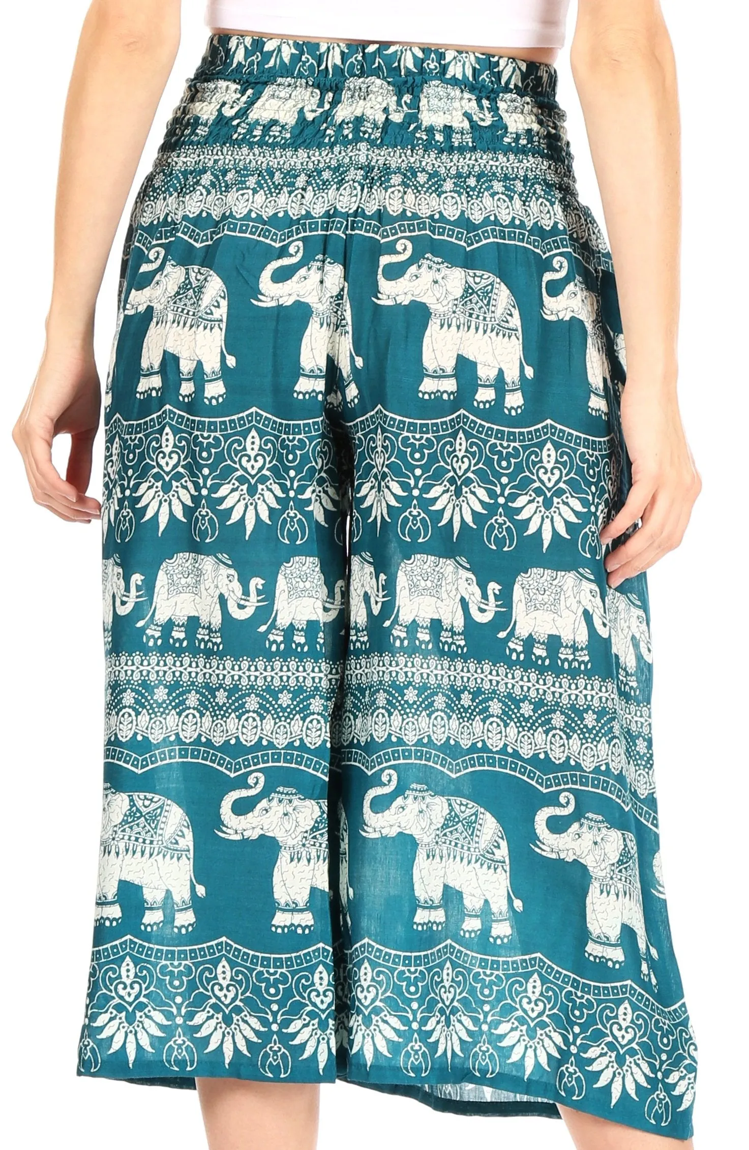 Sakkas Lilja Women's Loose Wide Leg Printed Elephant Pants Elastic Waist w/Pockets