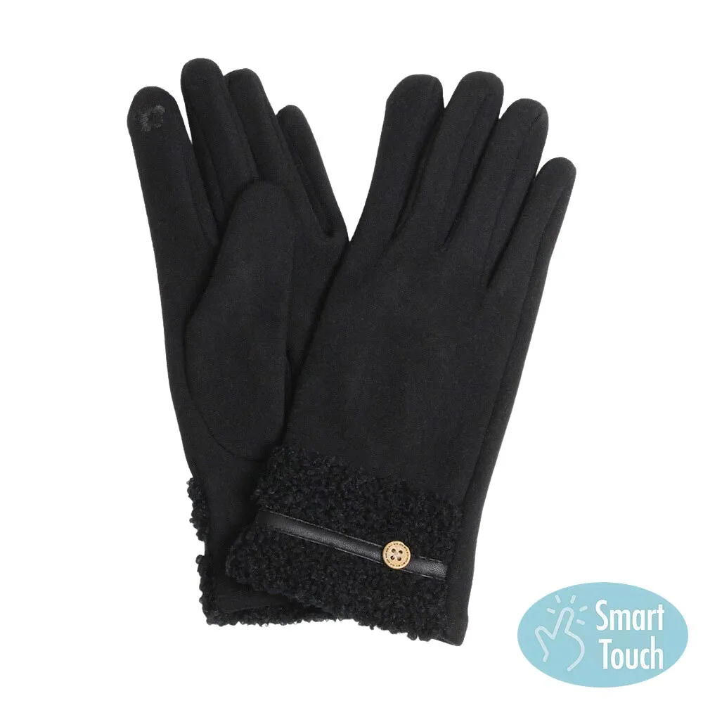 Teddy Faux Fur Cuff Touch Smart Gloves