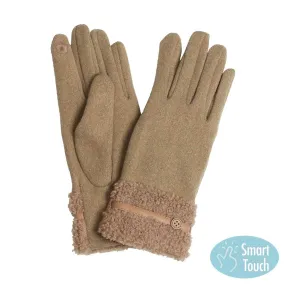 Teddy Faux Fur Cuff Touch Smart Gloves