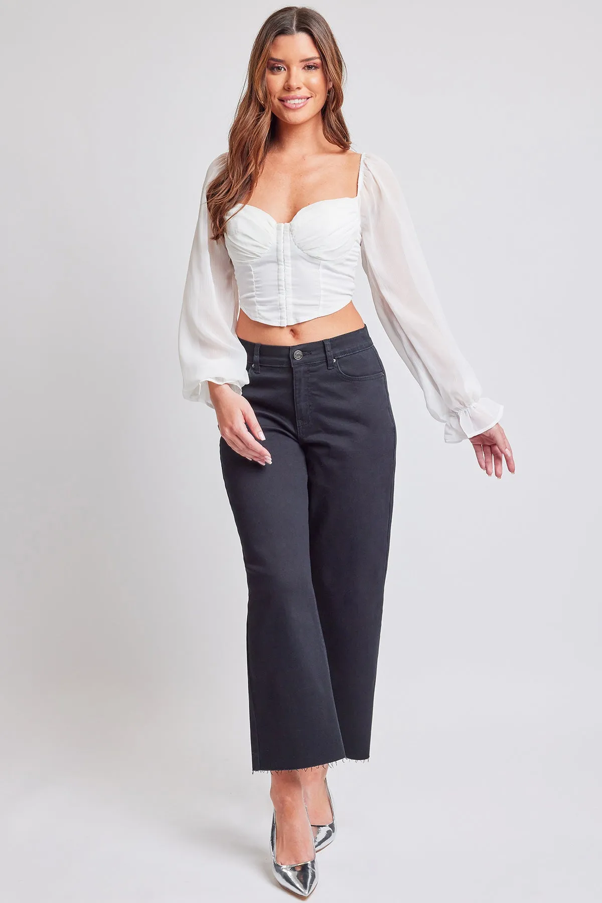 Women's High Rise Cropped Trouser Jeans Wide Leg Fit